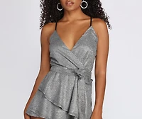 Glitter Surplice Skater Romper