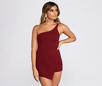 One Shoulder Faux Wrap Romper