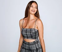 Poised Plaid Tie Back Romper