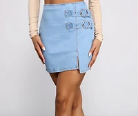 Double Buckle Denim Mini Skirt
