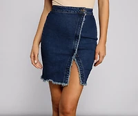Wrapped Styled Frayed Denim Skirt