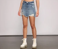 Destructed Glam Denim Mini Skirt