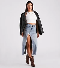 Babe Denim High Slit Midi Skirt