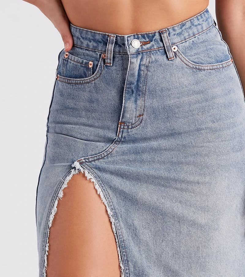 Babe Denim High Slit Midi Skirt