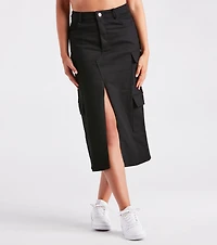 Stand Command Cargo Denim Midi Skirt
