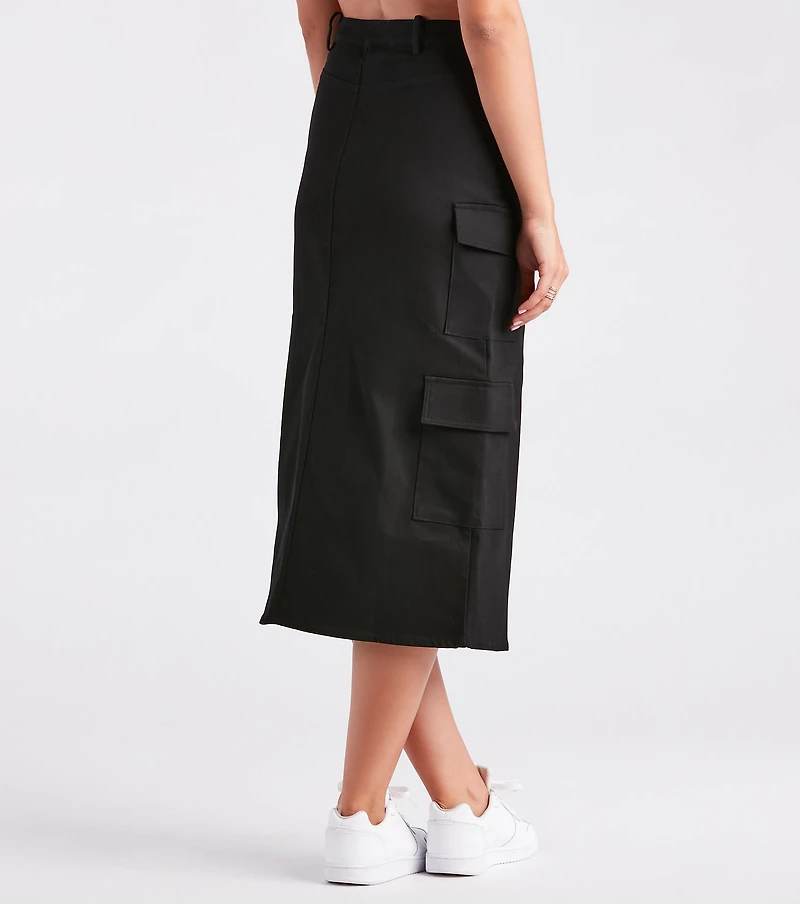Stand Command Cargo Denim Midi Skirt