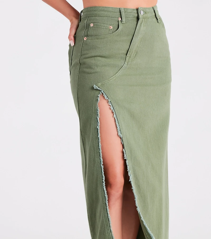 Babe Denim High Slit Midi Skirt