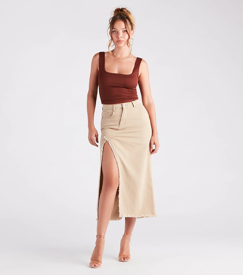 Babe Denim High Slit Midi Skirt