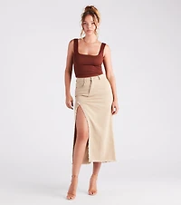 Babe Denim High Slit Midi Skirt