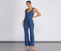 Zip Front Denim Jumpsuit