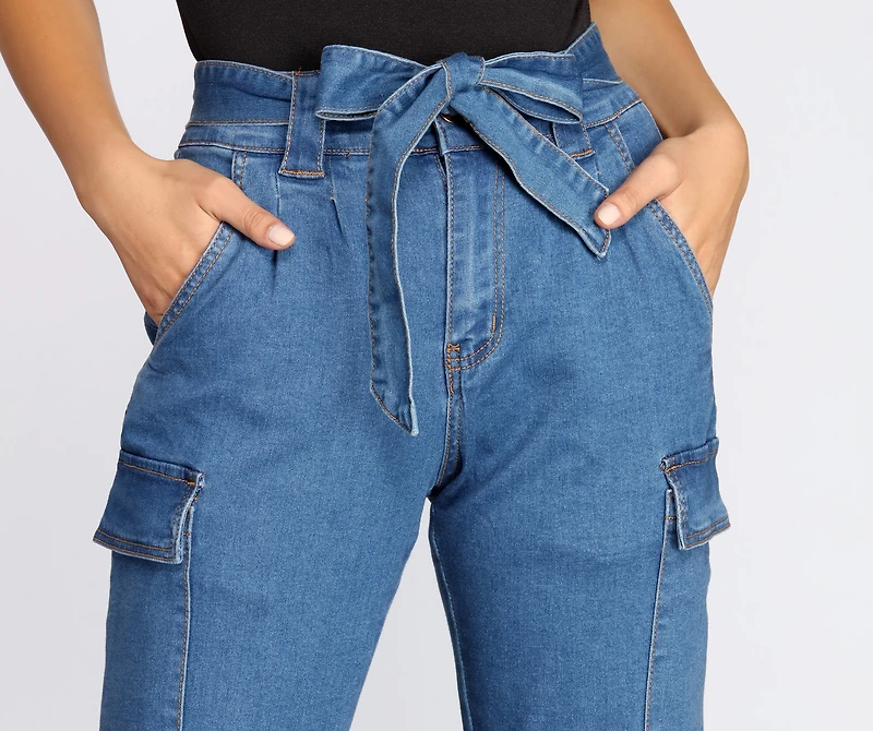 Tie Waist Cargo Style Denim Joggers