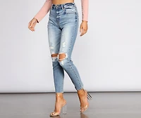 Tobi Super High Waist Destructed Mom Jeans