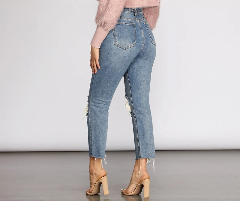 High Waist Distressed Denim Pants