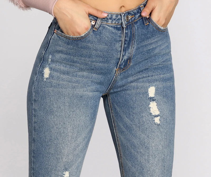 High Waist Distressed Denim Pants