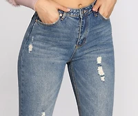 High Waist Distressed Denim Pants