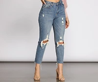 High Waist Distressed Denim Pants