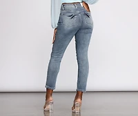 High Rise Distressed Tapered Jeans