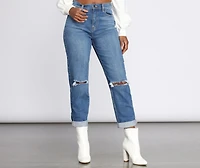 High Rise Distressed Mom Jeans