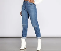 High Rise Distressed Mom Jeans