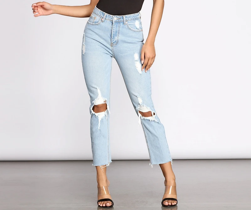 High Waist Distressed Denim Pants