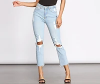 High Waist Distressed Denim Pants