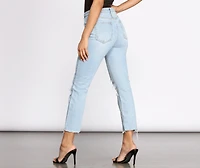 High Waist Distressed Denim Pants