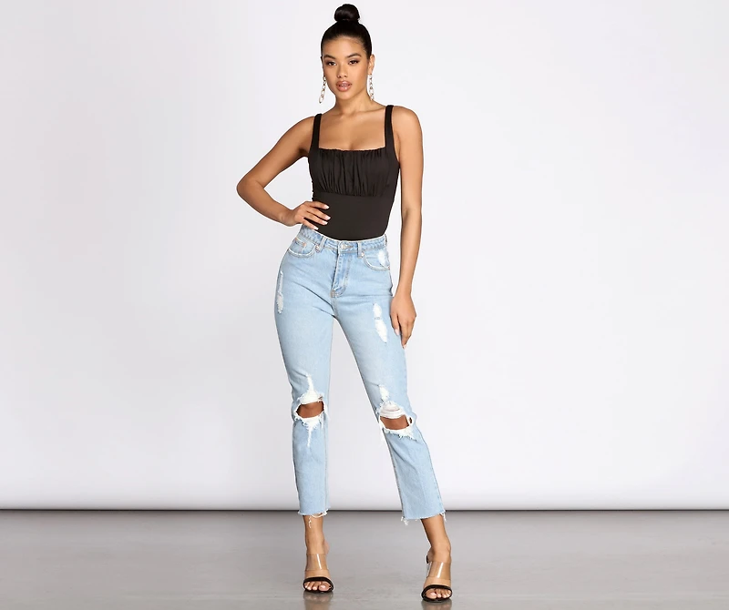 High Waist Distressed Denim Pants