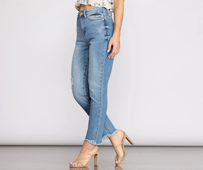 High Rise Frayed Hem Jeans