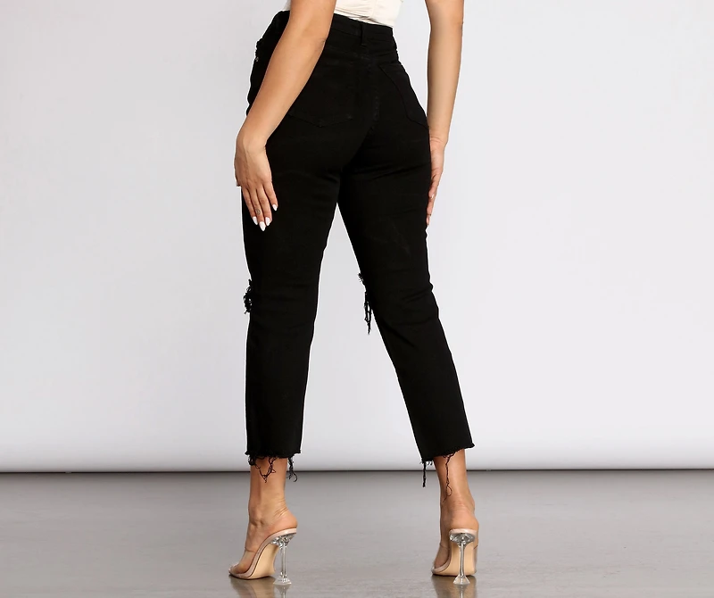 High Waist Distressed Denim Pants
