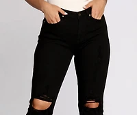 High Waist Distressed Denim Pants