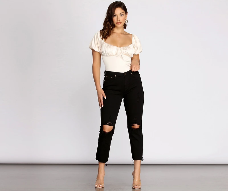 High Waist Distressed Denim Pants