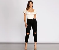 High Waist Distressed Denim Pants