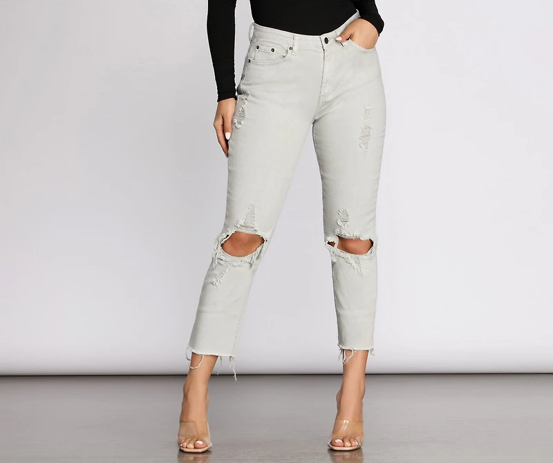High Waist Distressed Denim Pants