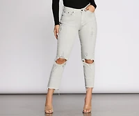 High Waist Distressed Denim Pants
