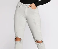 High Waist Distressed Denim Pants