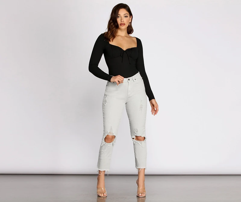 High Waist Distressed Denim Pants