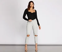 High Waist Distressed Denim Pants