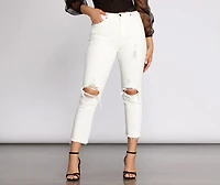 High Waist Distressed Denim Pants