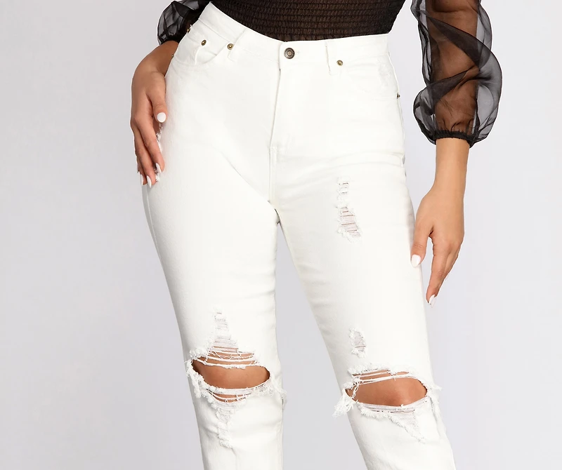 High Waist Distressed Denim Pants
