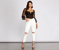 High Waist Distressed Denim Pants