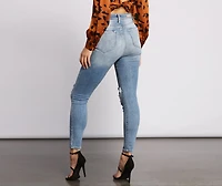 High Rise Destructed Skinny Jeans