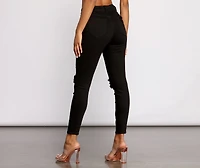 High Rise Knee Slit Skinny Jeans