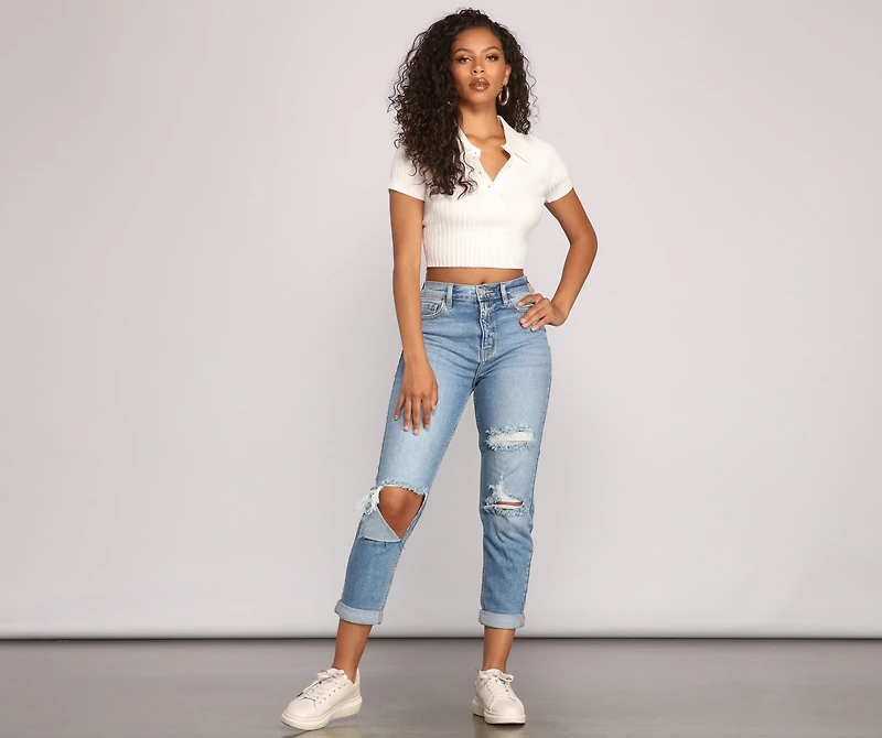 High-Rise Cropped And Cuffed Mom Jeans