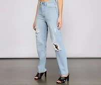 Iconic High Rise Destructed Boyfriend Jeans