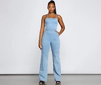 Retro Icon Lace Up Denim Jumpsuit