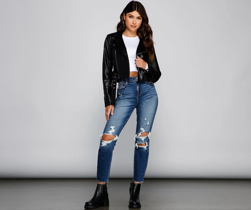 High-Rise Destructed Ankle Jeans