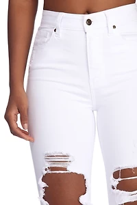 High Waist Distressed Knee Skinny Jeans