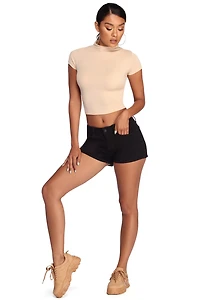 Low Rise Distressed And Cuffed Jean Shorts