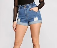 Paper Bag Waist Cuffed Jean Shorts