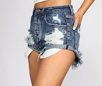 High Waist Rolled Hem Jean Shorts